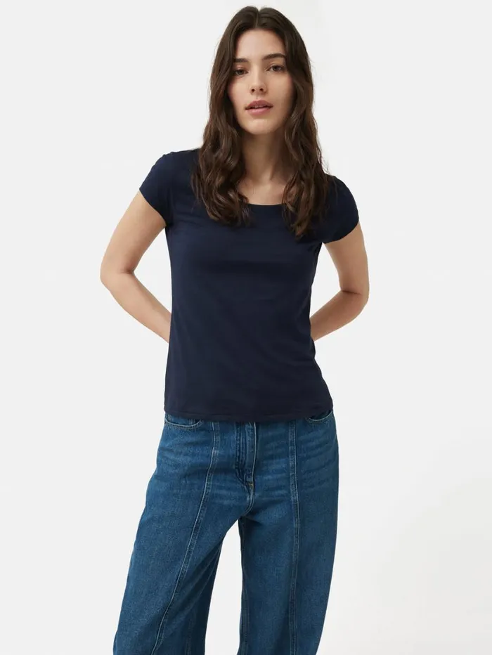 Jigsaw Supima Cotton Scoop Neck Tee Navy Women Shirts and Tops
