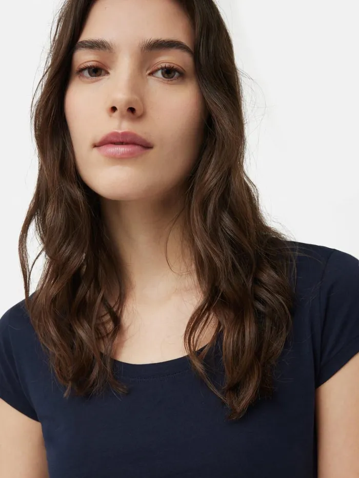 Jigsaw Supima Cotton Scoop Neck Tee Navy Women Shirts and Tops