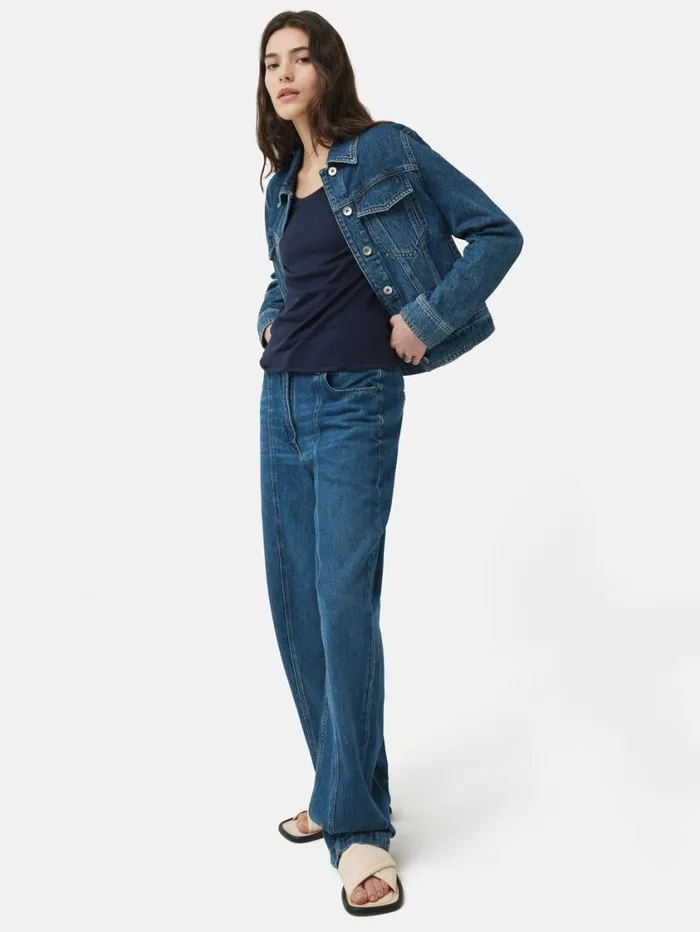 Jigsaw Supima Cotton Scoop Neck Tee Navy Women Shirts and Tops