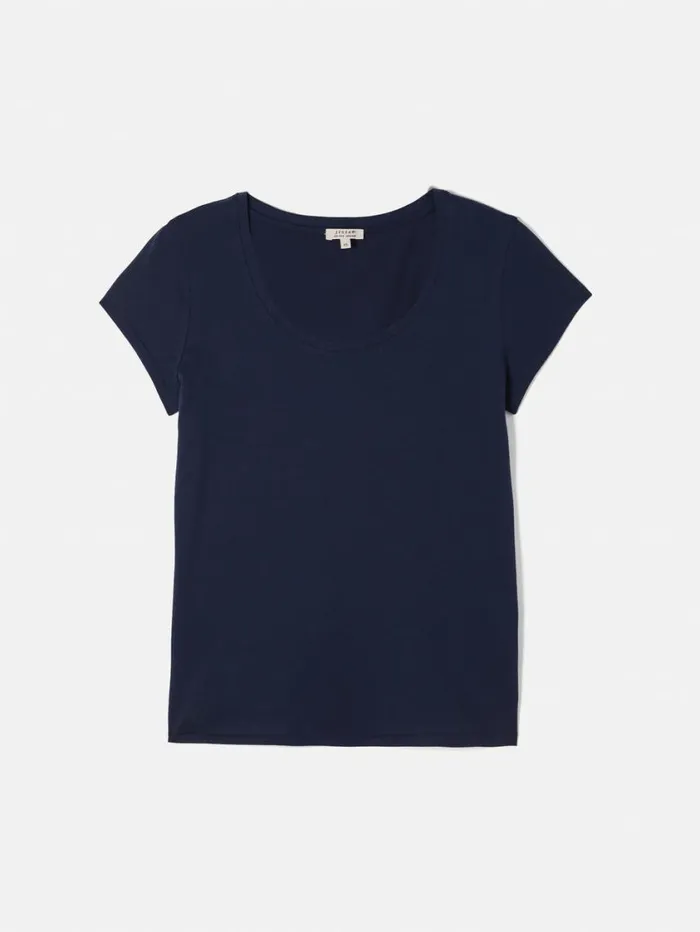 Jigsaw Supima Cotton Scoop Neck Tee Navy Women Shirts and Tops