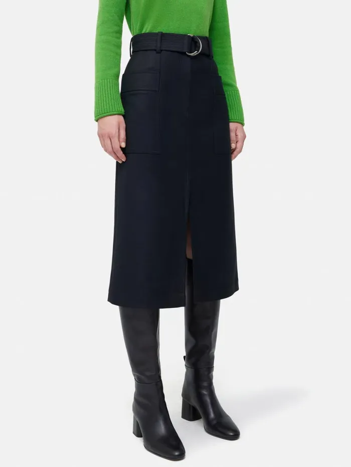 Jigsaw Wool Belted Utility Skirt Navy Women Skirts