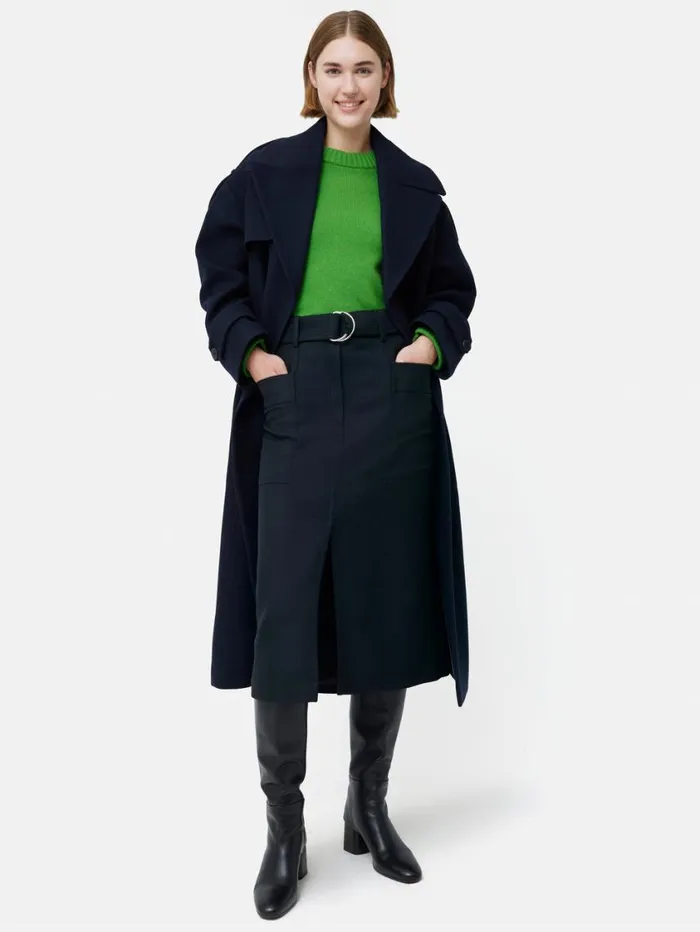 Jigsaw Wool Belted Utility Skirt Navy Women Skirts