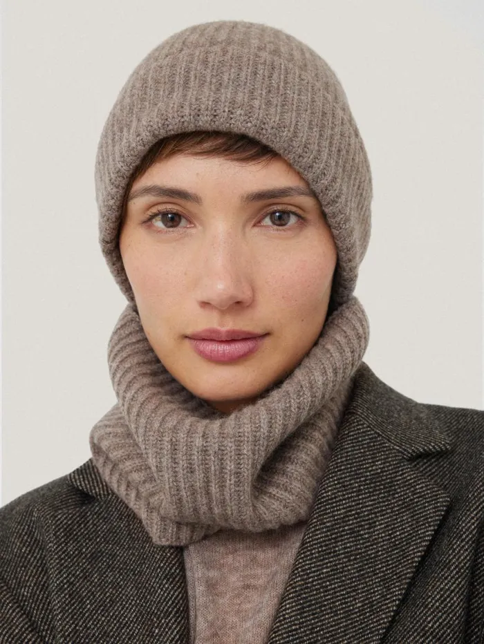 Jigsaw Wool Cashmere Blend Beanie Oatmeal Women Hats and Gloves