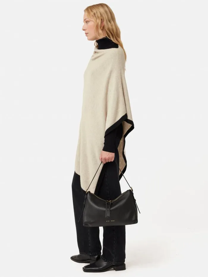 Jigsaw Wool Cashmere Blend Border Poncho Cream Women Ponchos and Scarves