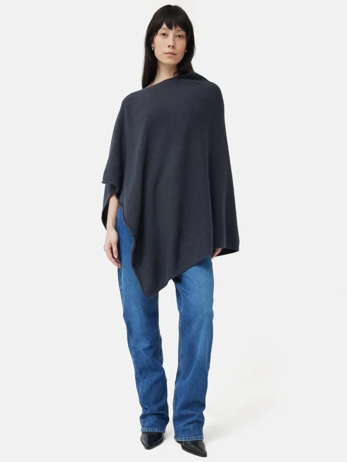 Jigsaw Wool Cashmere Blend Drape Poncho Slate Women Knitwear and Cashmere