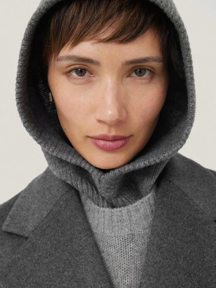 Jigsaw Wool Cashmere Blend Hooded Snood Grey Women Knitwear and Cashmere