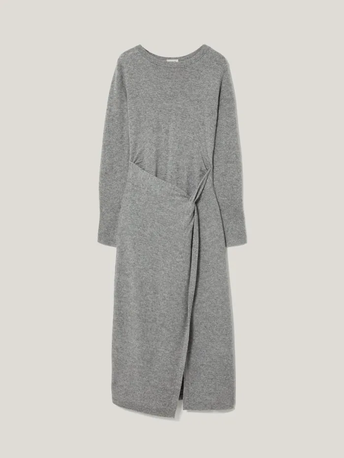 Jigsaw Wool Cashmere Blend Knot Dress Grey Women Dresses and Jumpsuits