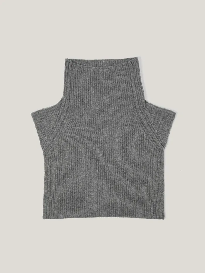 Jigsaw Wool Cashmere Roll Neck Bib Grey Women Knitwear and Cashmere