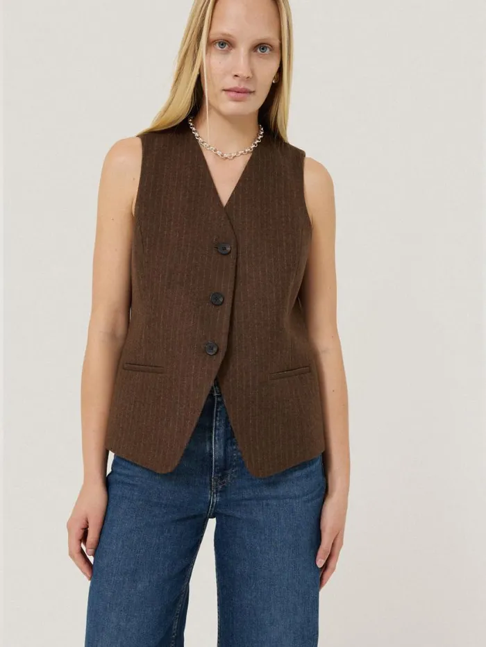 Jigsaw Wool Pinstripe Waistcoat Brown Women Coords