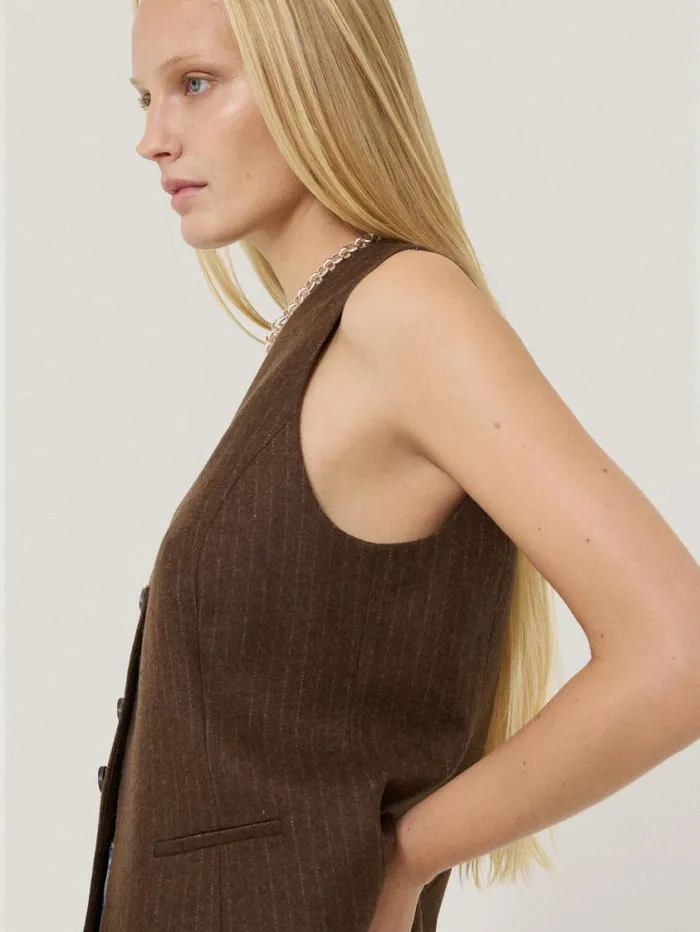 Jigsaw Wool Pinstripe Waistcoat Brown Women Coords