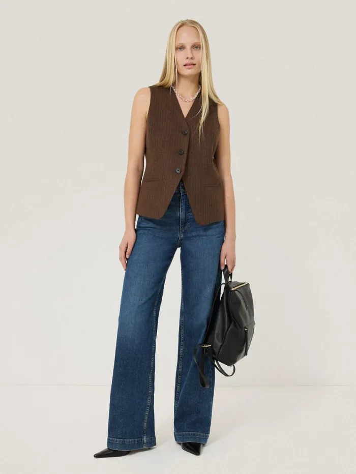 Jigsaw Wool Pinstripe Waistcoat Brown Women Coords