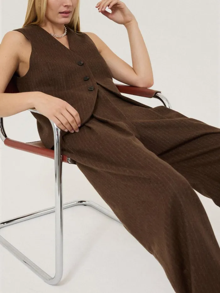 Jigsaw Wool Pinstripe Waistcoat Brown Women Coords
