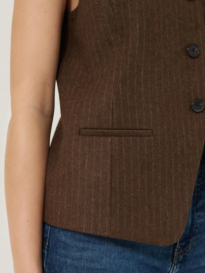 Jigsaw Wool Pinstripe Waistcoat Brown Women Coords