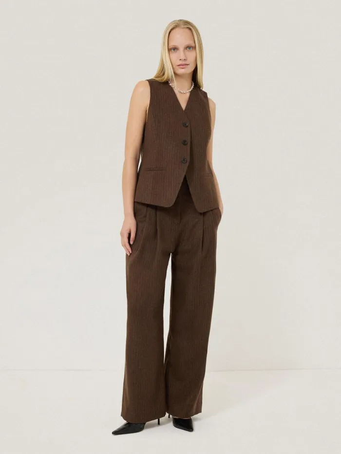 Jigsaw Wool Pinstripe Waistcoat Brown Women Coords