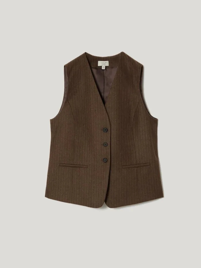 Jigsaw Wool Pinstripe Waistcoat Brown Women Coords