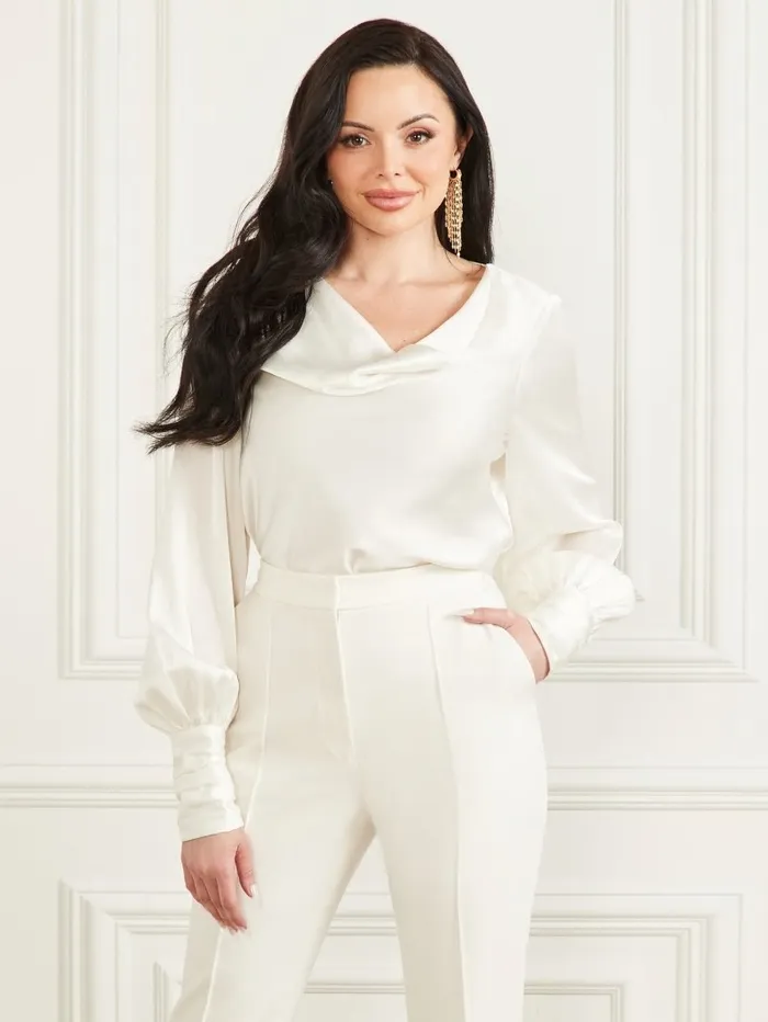 Jothi Satin Blouse Pale Pearl Tops GUESS Women Jothi Satin Blouse Pale Pearl Tops GUESS Women