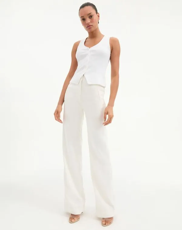 Jude WideLeg Linen Pant Offwhite Women Veronica Beard Pants