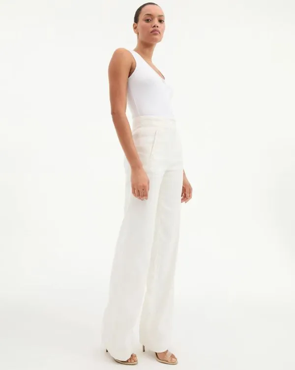 Jude WideLeg Linen Pant Offwhite Women Veronica Beard Pants