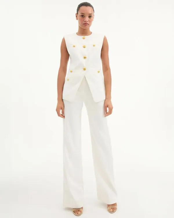 Jude WideLeg Linen Pant Offwhite Women Veronica Beard Pants