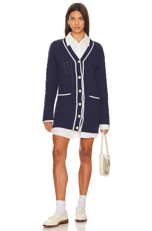 Julienne Cable Knit Dress Navy and Ivory Women Lovers and Friends Sweaters and Knits Julienne Cable Knit Dress Navy and Ivory Women Lovers and Friends Sweaters and Knits