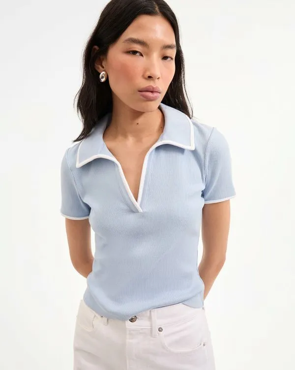 Kearney Tee With Contrast Piping Bluebell Women Veronica Beard Tops