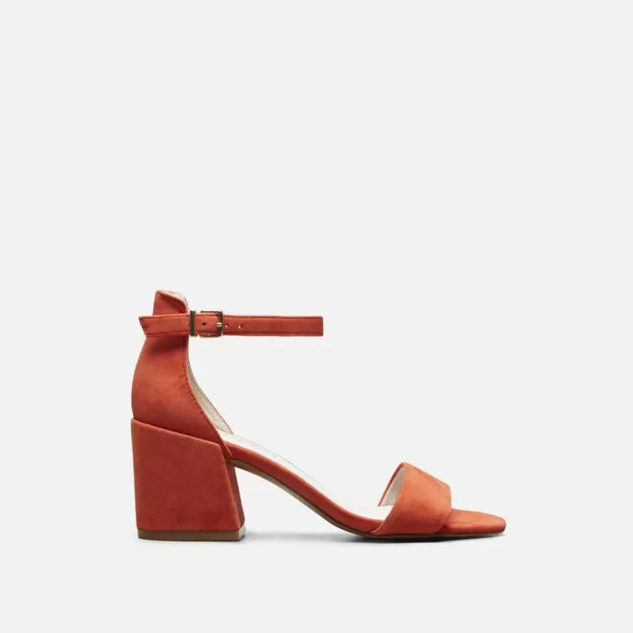 Kenneth Cole Hannon Block Heel Suede Sandal Persimmon Women Heels