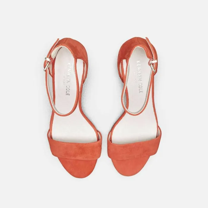 Kenneth Cole Hannon Block Heel Suede Sandal Persimmon Women Heels