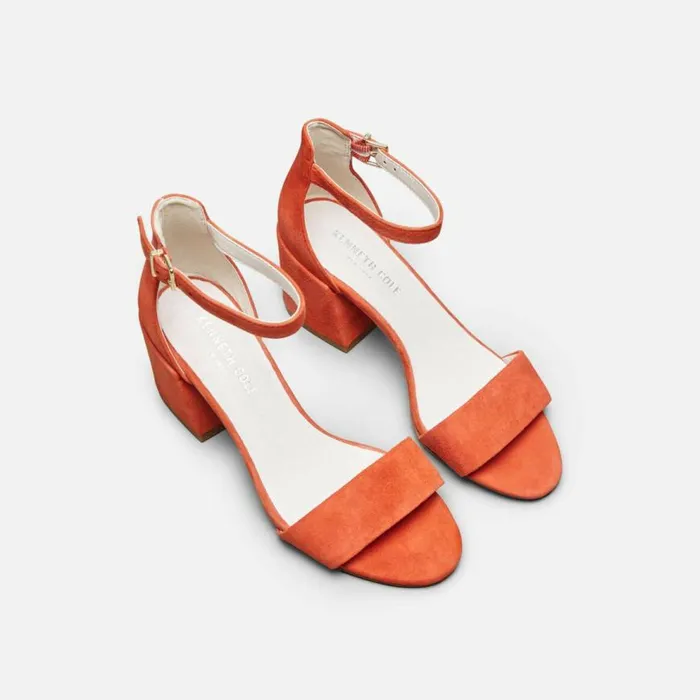 Kenneth Cole Hannon Block Heel Suede Sandal Persimmon Women Heels