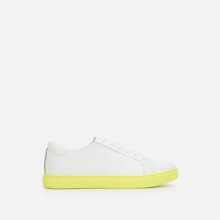 Kenneth Cole Kam Accent Leather Sneaker Whiteneon Yellow Women Sneakers