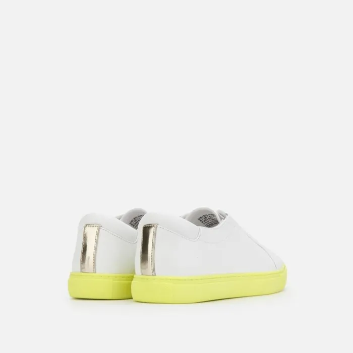 Kenneth Cole Kam Accent Leather Sneaker Whiteneon Yellow Women Sneakers
