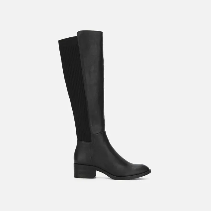 Kenneth Cole Levon Leather and Rib Knit Knee High Boot Black Women Boots Booties