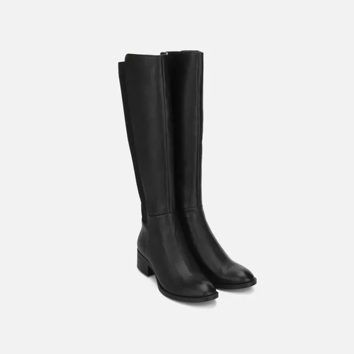 Kenneth Cole Levon Leather and Rib Knit Knee High Boot Black Women Boots Booties
