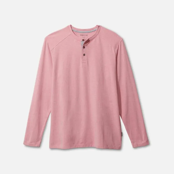 Kenneth Cole Organic Cotton Blend Long Sleeved Henley Tee Coral Melange Men TShirts Polos Kenneth Cole Organic Cotton Blend Long Sleeved Henley Tee Coral Melange Men TShirts Polos