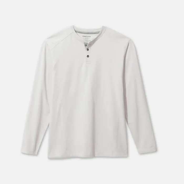 Kenneth Cole Organic Cotton Blend Long Sleeved Henley Tee White Men TShirts Polos