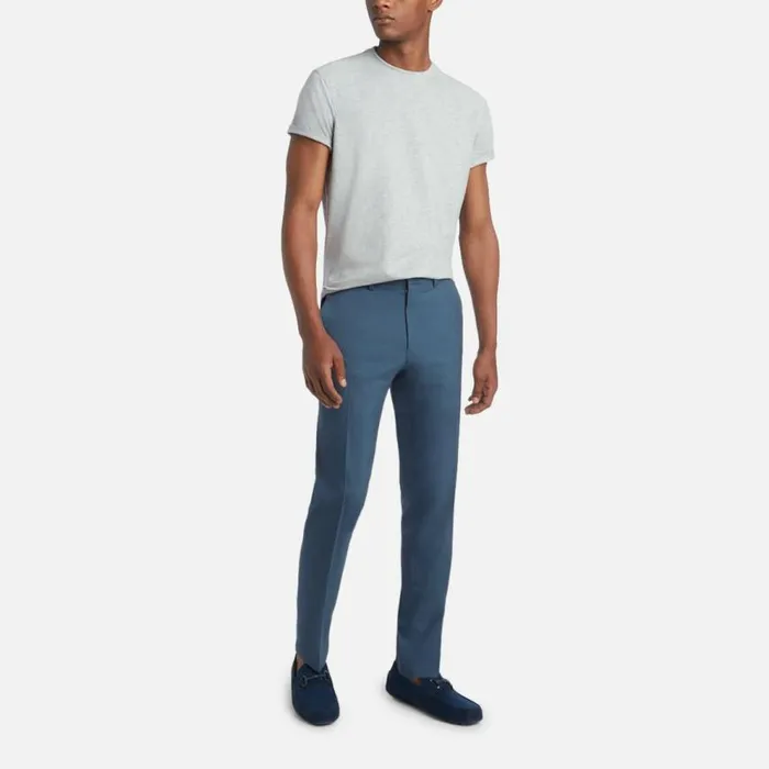 Kenneth Cole Premium Stretch Twill Slim Fit Flex Waistband Flat Front Dress Pant Chambray Men Bottoms