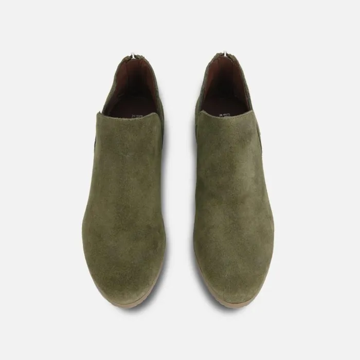 Kenneth Cole Side Skip Suede Ankle Bootie Olive Women Boots Booties