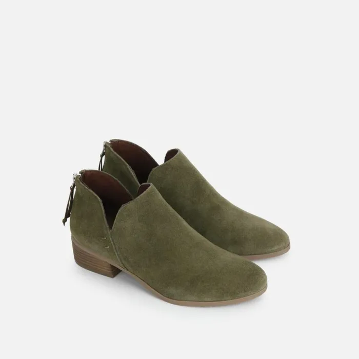 Kenneth Cole Side Skip Suede Ankle Bootie Olive Women Boots Booties