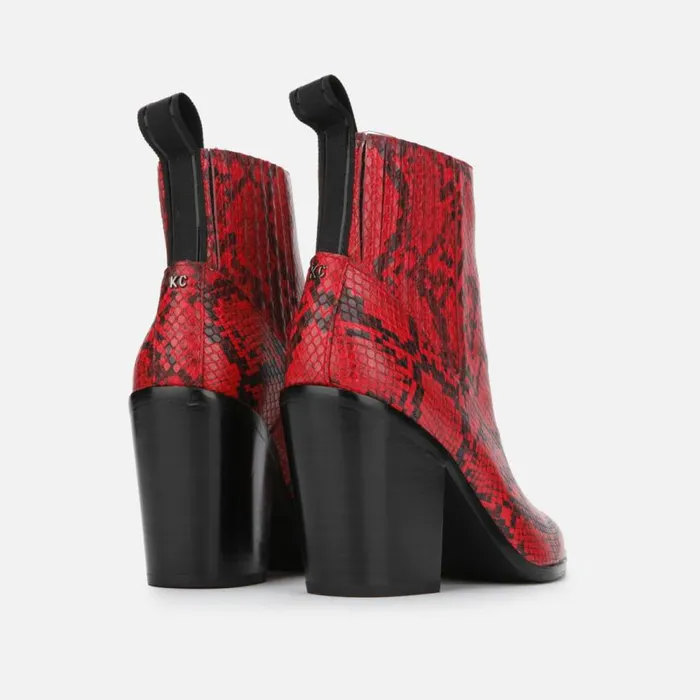 Kenneth Cole West Side Snake Print Block Heel Bootie Burgundy Women Boots Booties