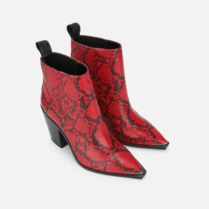 Kenneth Cole West Side Snake Print Block Heel Bootie Burgundy Women Boots Booties