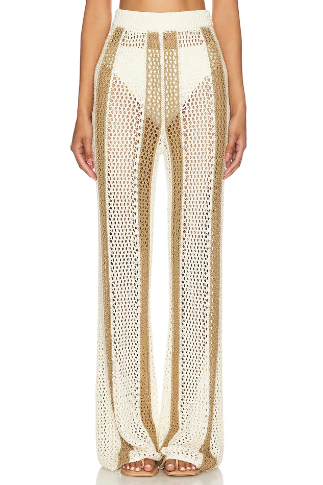 Kerim Stripe Pant Ivory and Beige Stripe Women Lovers and Friends Pants