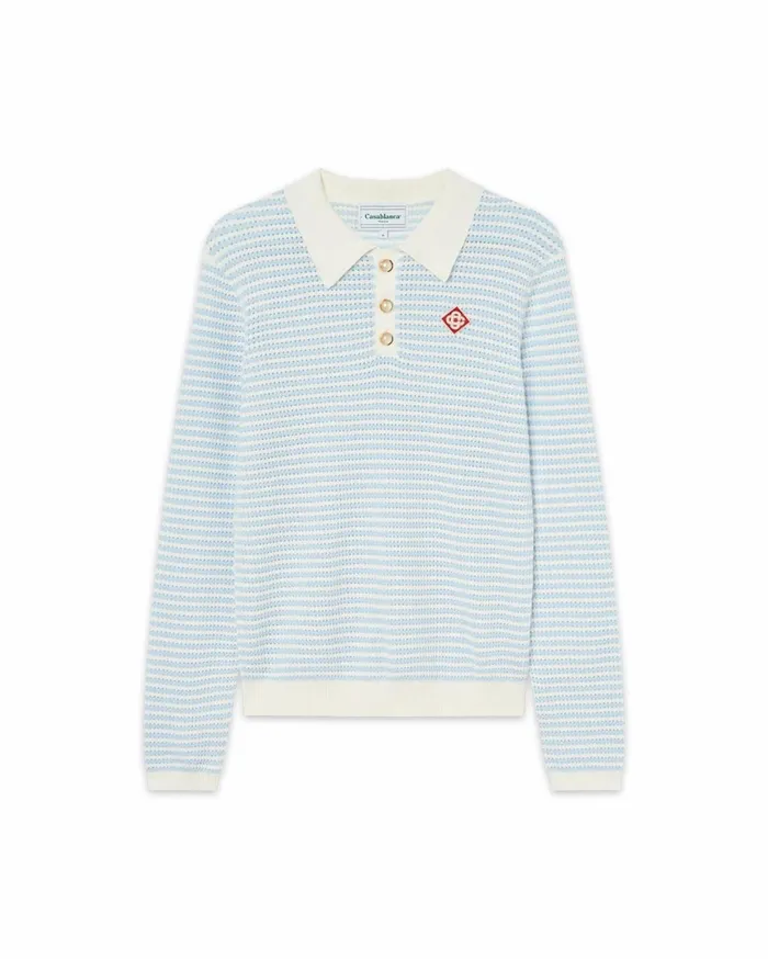 Knitwear Men Casablanca Paris Cotton Knit Striped Polo Shirt