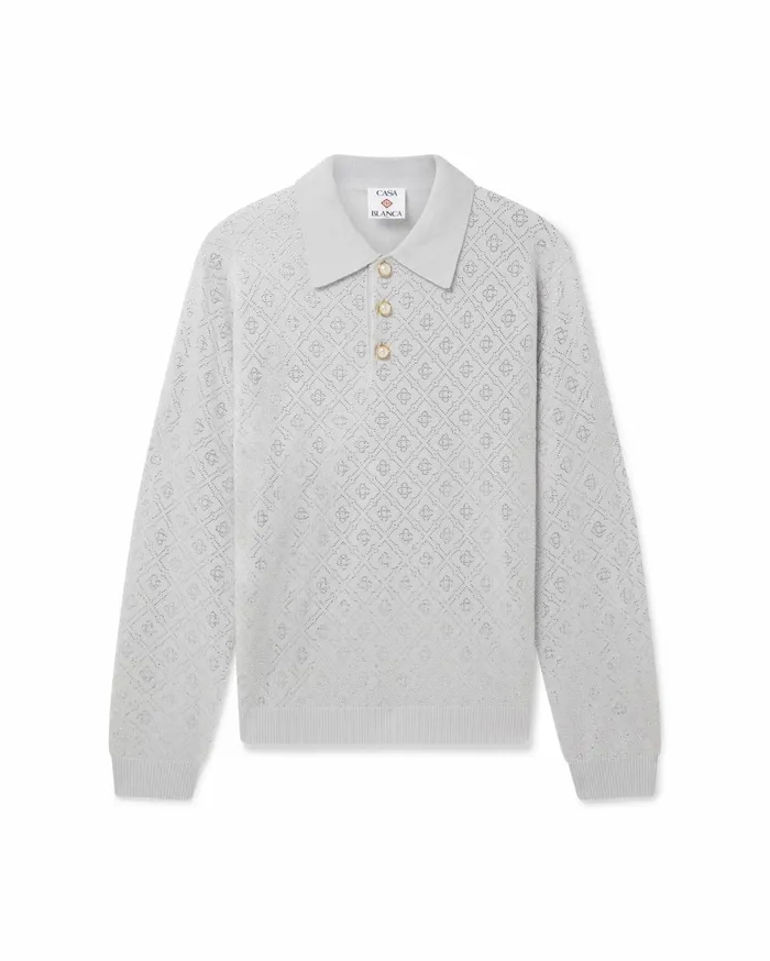 Knitwear Men Casablanca Paris Crystal Monogram Knit Polo Shirt