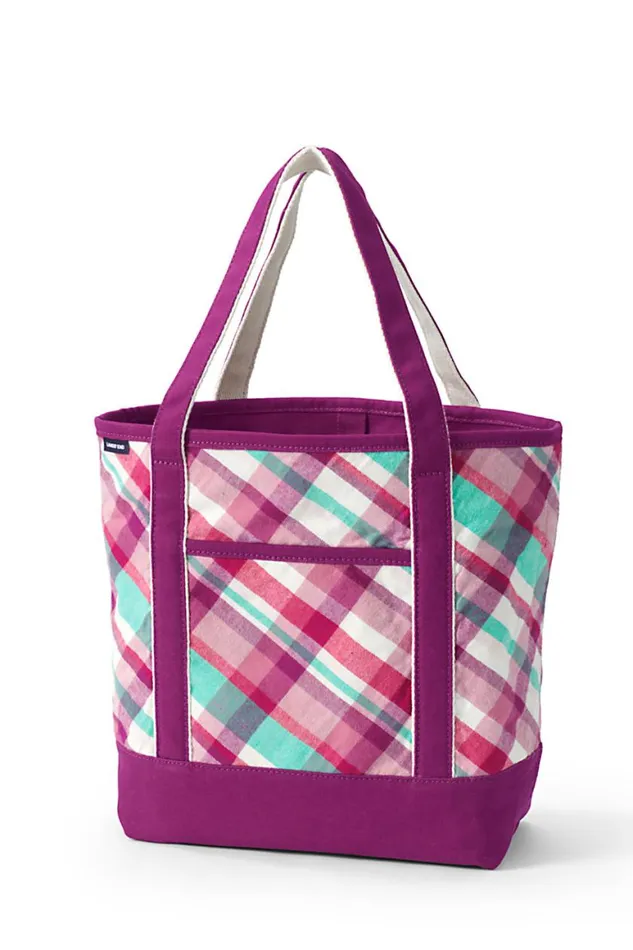 Lands039 End Accessories Men Flannel Medium Open Top Tote Bag Mesa Rose Plaid
