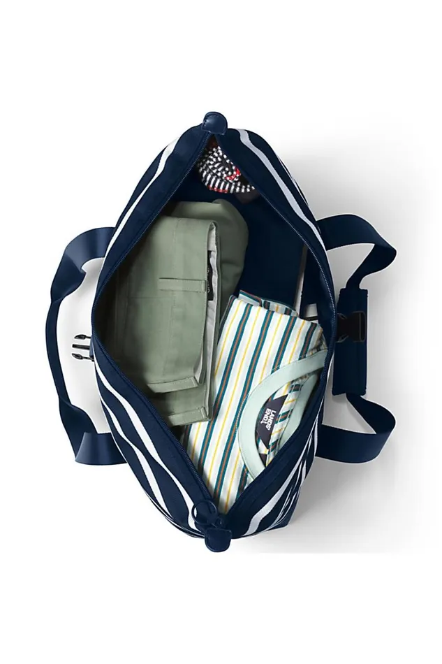 Lands039 End Accessories Men Travel Printed Carry On Luggage Tote Bag Deep Sea Wide Stripe