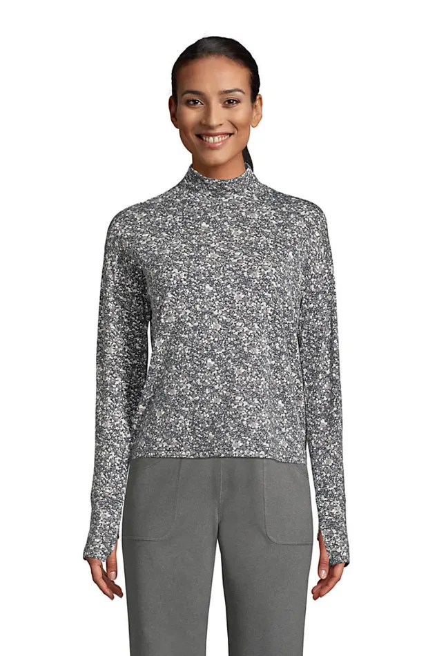 Lands039 End Activewear Women Performance Mock Neck Topprint Black Floral