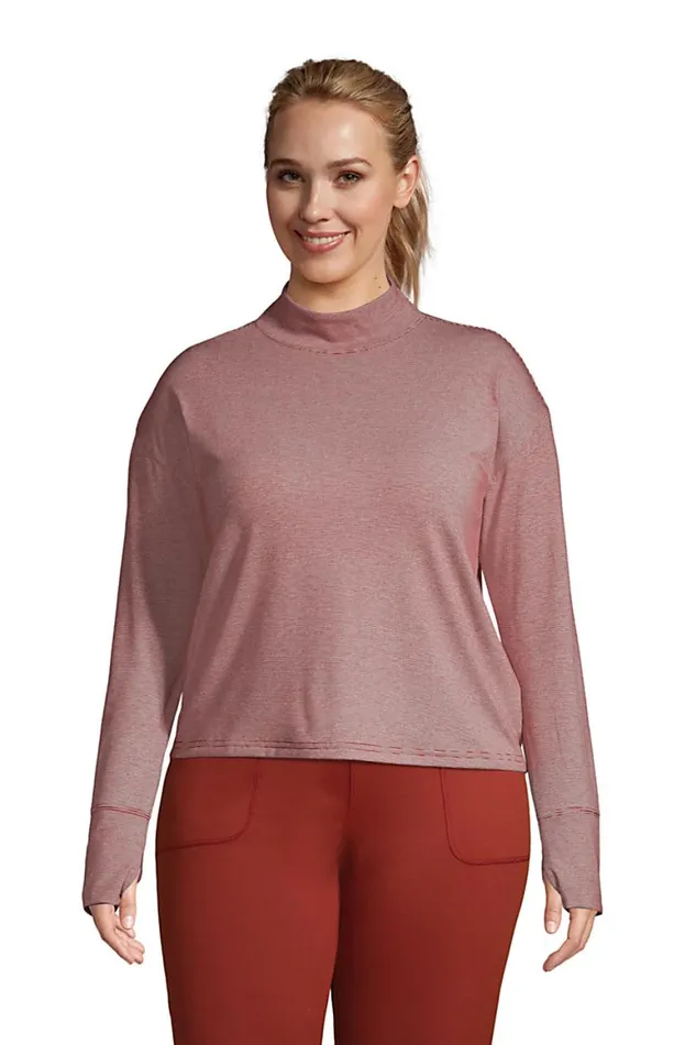 Lands039 End Activewear Women Plus Size Performance Mock Neck Top Rust Red Pinstripe Lands039 End Activewear Women Plus Size Performance Mock Neck Top Rust Red Pinstripe