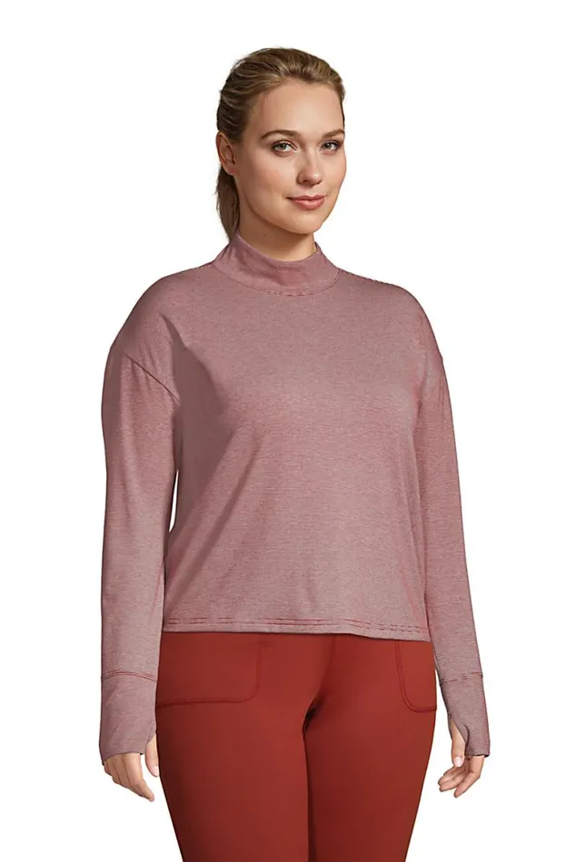 Lands039 End Activewear Women Plus Size Performance Mock Neck Top Rust Red Pinstripe Lands039 End Activewear Women Plus Size Performance Mock Neck Top Rust Red Pinstripe