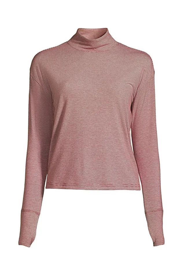 Lands039 End Activewear Women Plus Size Performance Mock Neck Top Rust Red Pinstripe Lands039 End Activewear Women Plus Size Performance Mock Neck Top Rust Red Pinstripe