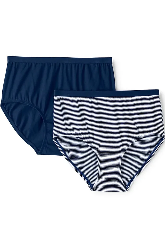 Lands039 End Bras and Underwear Women Comfort Knit High Rise Brief Underwear 8211 2 Pack Deep Sea Navy
