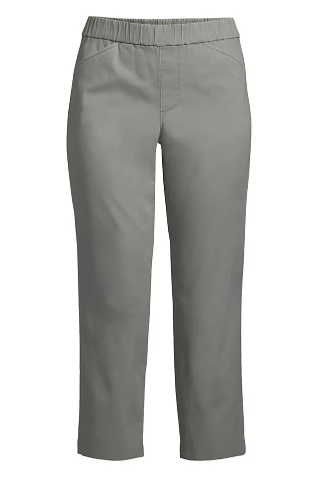 Lands039 End Capris and Crop Pants Women Mid Rise Pull On Chino Crop Pants Washed Military Green